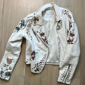 Blank NYC white faux leather jacket floral